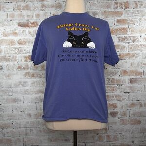 True Vintage Y2K Lilac Crazy Cat Lady Short Sleeve Double Stitch Graphic T-Shirt
